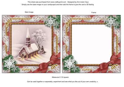 Christmas Church Lights Snow Square Card Front and Front