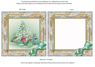Christmas Carol Singers Ornate Square Card Front and Frame