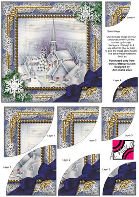 Blue Church Snow 6 Inch Duo Corner Stack Card Front