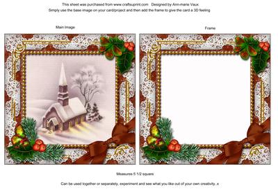 Church Lights Holly Ornate Square Card Front and Frame