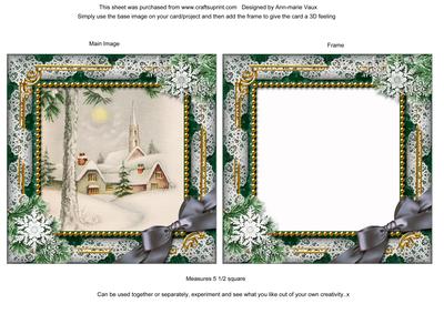 Winter Pub Snow Ornate Square Card Front and Frame