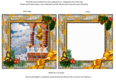 Angels Bell Pulling Holly Square Card Front and Frame