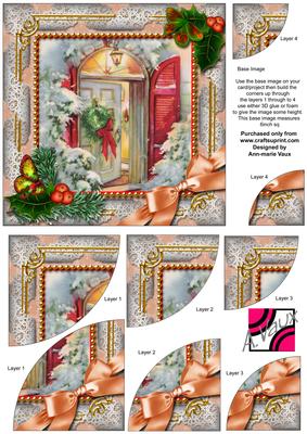 Christmas Welcome Door Holly 6in Duo Corner Stack Card Front