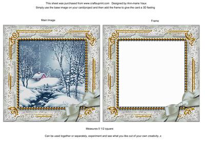 Blue Winter Walk Ornate Square Card Front and Frame