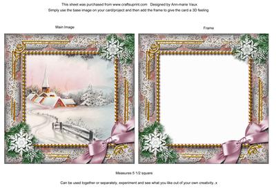 Snow Village Snow Ornate Square Card Front and Frame