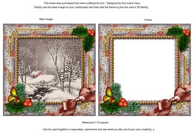 Winter Walk Holly Ornate Square Card Front and Frame