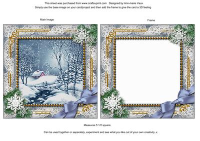 Blue Winter Walk Snow Ornate Square Card Front and Frame