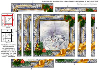 Blue Church Holly Spiral Edge Stacker Card Front