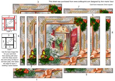 Christmas Welcome Door Holly Spiral Edge Stacker Card Front