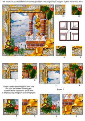 Angel Bell Pulling Holly All 4 Corner Stacker Card Front
