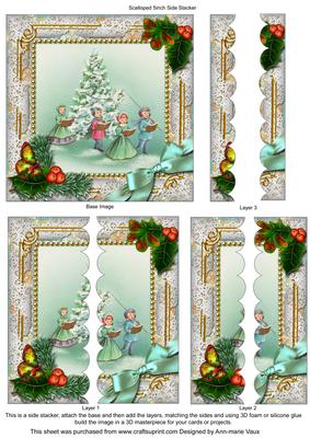 Carol Singers Holly 5inch Square Scalloped 2 Side Stacker