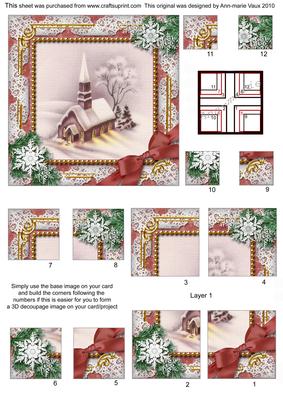 Church Lights on Snow All 4 Corner Stacker Card Front