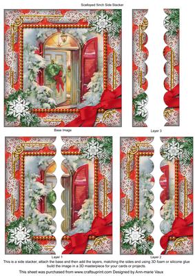 Christmas Welcome Door Snow 5inch Sq Scallop 2 Side Stacker