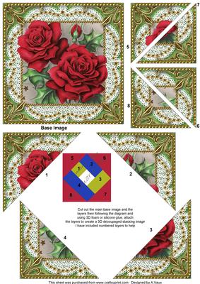 Beautiful Red Roses Lace 5inch Triangle Edge Spiral Stacker
