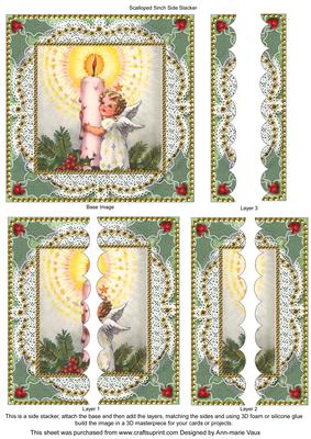 Christmas Candle Angel 5inch Square Scalloped 2 Side Stacker