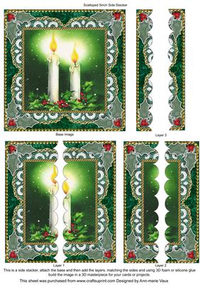 Christmas Candle 3 5inch Square Scalloped 2 Side Stacker