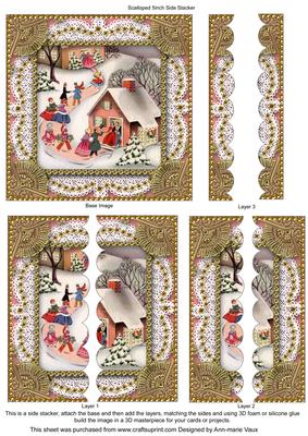 Christmas Party House 5inch Square Scalloped 2 Side Stacker