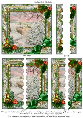 Christmas Stream Holly 5inch Square Scalloped 2 Side Stacker
