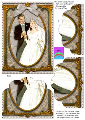 Elegant Wedding Couple One Edge Scallop Bottom 7x5in Stacker