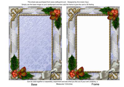 Blue Church Holly Ornate 7x5inch Plain Card Front and Frame
