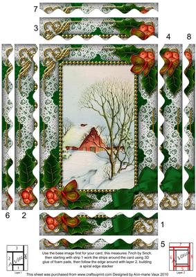Winter Scene Holly Spiral Wavy Edge Stacker 7x5in Card Front