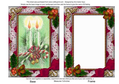 Candle Duo Holly Ornate 7x5inch Picture Card Front and Frame