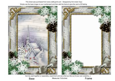 Blue Church Snow 7x5inch Picture Card Front and Frame
