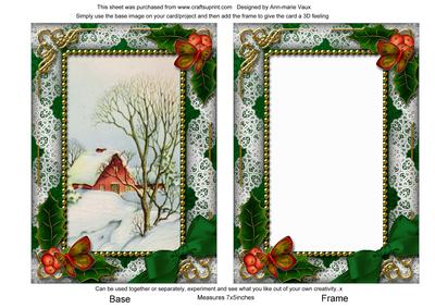 Winter Scene Holly 7x5inch Picture Card Front and Frame