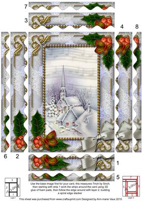 Blue Church Holly Spiral Wavy Edge Stacker 7x5in Card Front