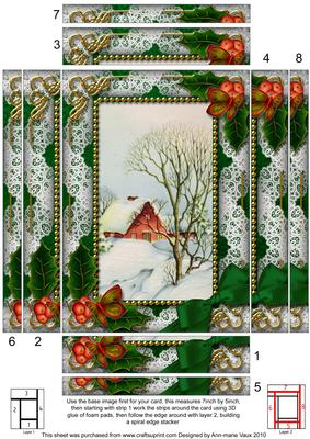 Winter Scene Holly Spiral Edge Stacker 7x5in Card Front