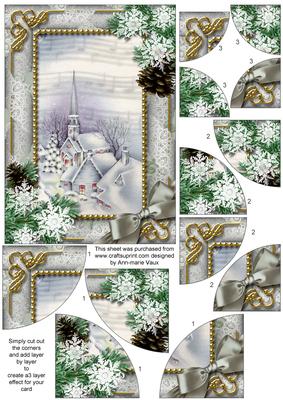 Blue Church Snow 7x5inch All 4 Corner Stacker Card Front