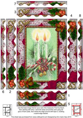 Candle Duo Holly Spiral Wavy Edge Stacker 7x5in Card Front