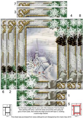 Blue Church Snow Spiral Edge Stacker 7x5in Card Front