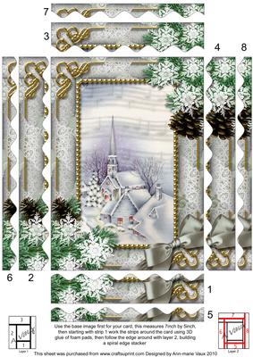 Blue Church Snow Spiral Wavy Edge Stacker 7x5in Card Front