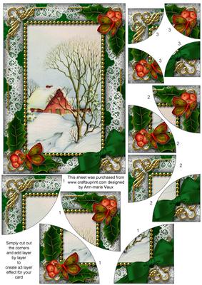 Winter Scene Holly 7x5inch All 4 Corner Stacker Card Front