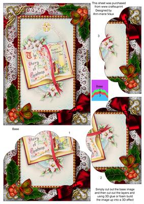 Christmas Book Holly One Edge Scallop Bottom 7x5inch Stacker