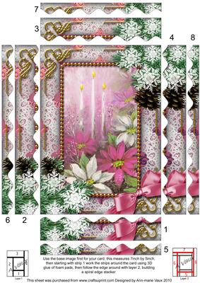 Pink Poinsettia Snow Spiral 7x5 Wavy Edge Stacker