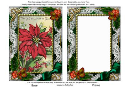 Red Poinsettia Holly 7x5inch Picture Card Front and Frame
