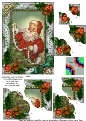 Santa Holly 7x5inch Scalloped Duo Corner Stacker