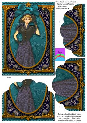 Elegant Teal Lady One Edge Scallop Bottom 7x5inch Stacker
