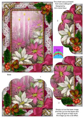 Pink Poinsettia Holly One Edge Scallop Bottom 7x5in Stacker