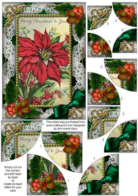 Red Poinsettia Holly 7x5inch All 4 Corner Stacker Card Front