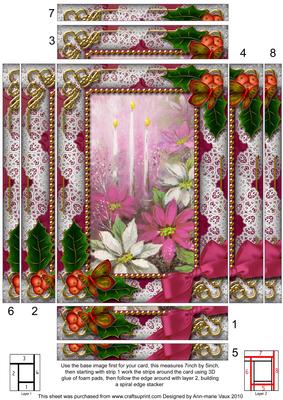 Pink Poinsettia Holly Spiral Edge Stacker 7x5in Card Front