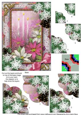 Pink Poinsettia Snow 7x5inch Scalloped Duo Corner Stacker