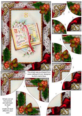 Christmas Book Holly 7x5inch All 4 Corner Stacker Card Front