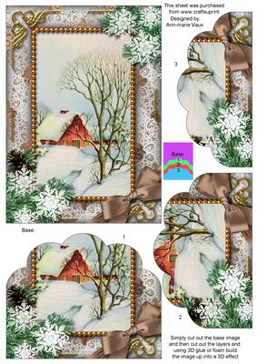 Christmas Scene Snow One Edge Scallop Bottom 7x5inch Stacker