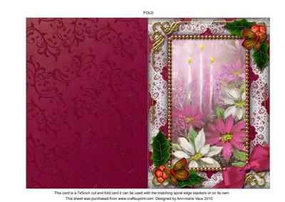 Pink Poinsettia Holly 7x5inch Folded Picture Card