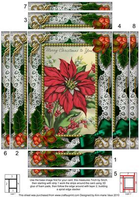 Red Poinsettia Holly Spiral Edge Stacker 7x5in Card Front
