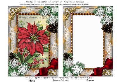 Red Poinsettia Snow 7x5inch Picture Card Front and Frame