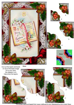 Christmas Book Holly 7x5inch Scalloped Duo Corner Stacker